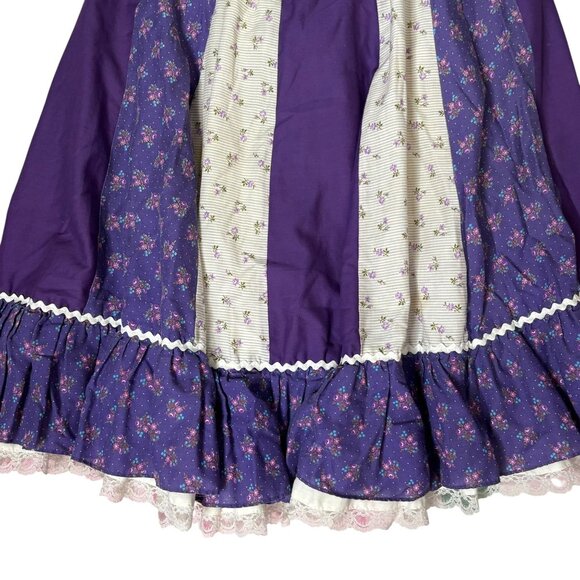 Vintage 80s Floral Prairie Skirt Lace Trim Medium Purple Patchwork Squaredancing - Picture 3 of 6
